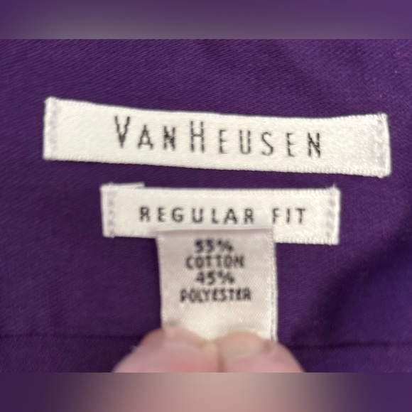 Van Heusen Men’s Dress Shirt 15” Purple Button Up Collared Lux Sateen 32/33 - Picture 8 of 9